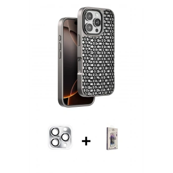 MARSİLYAN™- iPhone 16 Pro Max Kılıf Siluet Form Serisi - Siyah Bilvis 3D Cam Ekran Koruyucu + Pers Alüminyum Kamera Lens - GS