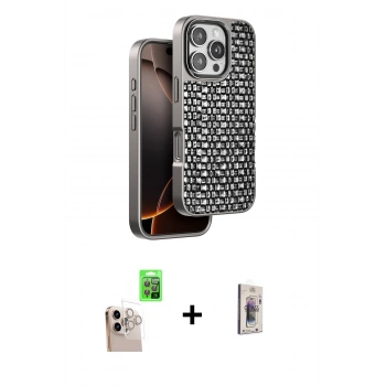 MARSİLYAN™- iPhone 16 Pro Max Kılıf Siluet Form Serisi - Siyah Bilvis 3D Cam Ekran Koruyucu + Raze Metal Kamera Lens - NLGY