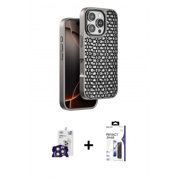 MARSİLYAN™- iPhone 16 Pro Max Kılıf Siluet Form Serisi - Siyah Bilvis 3X AR Hayalet Cam Ekran Koruyucu + Bilvis Titan Kamera Lens - TMGI