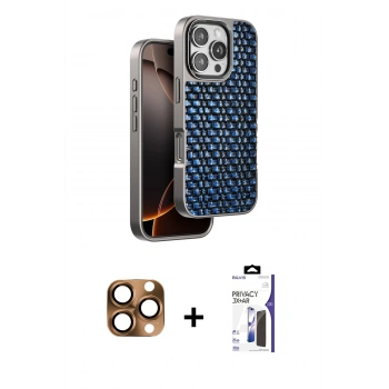MARSİLYAN™- iPhone 16 Pro Max Kılıf Siluet Form Serisi - Siyah Bilvis 3X AR Hayalet Cam Ekran Koruyucu + Pers Alüminyum Kamera Lens - CLTM