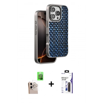 MARSİLYAN™- iPhone 16 Pro Max Kılıf Siluet Form Serisi - Siyah Bilvis 3X AR Hayalet Cam Ekran Koruyucu + Raze Metal Kamera Lens - NLGY