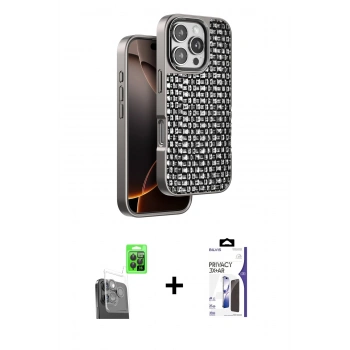 MARSİLYAN™- iPhone 16 Pro Max Kılıf Siluet Form Serisi - Siyah Bilvis 3X AR Hayalet Cam Ekran Koruyucu + Raze Metal Kamera Lens - SH