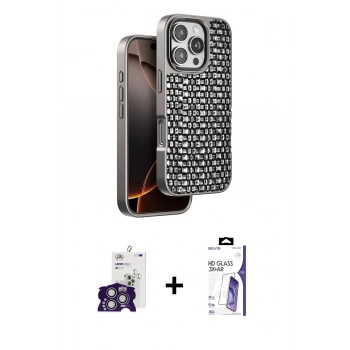 MARSİLYAN™- iPhone 16 Pro Max Kılıf Siluet Form Serisi - Siyah Bilvis 3X AR HD Cam Ekran Koruyucu + Bilvis Titan Kamera Lens - GS