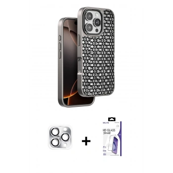 MARSİLYAN™- iPhone 16 Pro Max Kılıf Siluet Form Serisi - Siyah Bilvis 3X AR HD Cam Ekran Koruyucu + Pers Alüminyum Kamera Lens - GS