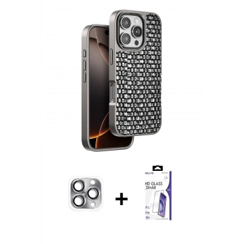MARSİLYAN™- iPhone 16 Pro Max Kılıf Siluet Form Serisi - Siyah Bilvis 3X AR HD Cam Ekran Koruyucu + Pers Alüminyum Kamera Lens - GI