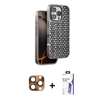 MARSİLYAN™- iPhone 16 Pro Max Kılıf Siluet Form Serisi - Siyah Bilvis 3X AR HD Cam Ekran Koruyucu + Pers Alüminyum Kamera Lens - CLTM
