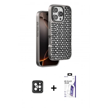 MARSİLYAN™- iPhone 16 Pro Max Kılıf Siluet Form Serisi - Siyah Bilvis 3X AR HD Cam Ekran Koruyucu + PVD Metal Kamera Lens - SH