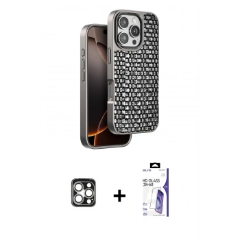 MARSİLYAN™- iPhone 16 Pro Max Kılıf Siluet Form Serisi - Siyah Bilvis 3X AR HD Cam Ekran Koruyucu + PVD Metal Kamera Lens - GS