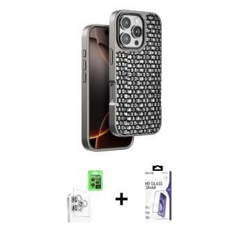 MARSİLYAN™- iPhone 16 Pro Max Kılıf Siluet Form Serisi - Siyah Bilvis 3X AR HD Cam Ekran Koruyucu + Raze Metal Kamera Lens - BZ