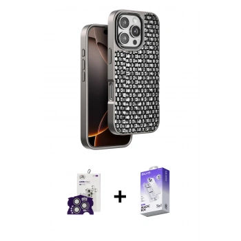 MARSİLYAN™- iPhone 16 Pro Max Kılıf Siluet Form Serisi - Siyah Bilvis 5in1 3D Magic Cam Ekran Koruyucu + Bilvis Titan Kamera Lens - GS