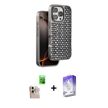 MARSİLYAN™- iPhone 16 Pro Max Kılıf Siluet Form Serisi - Siyah Bilvis 5in1 3D Magic Cam Ekran Koruyucu + Raze Metal Kamera Lens - NLGY