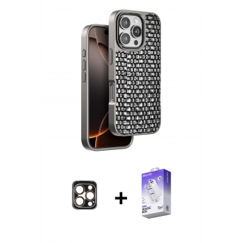 MARSİLYAN™- iPhone 16 Pro Max Kılıf Siluet Form Serisi - Siyah Bilvis 5in1 3D Magic Cam Ekran Koruyucu + PVD Metal Kamera Lens - GD