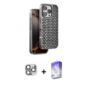 MARSİLYAN™- iPhone 16 Pro Max Kılıf Siluet Form Serisi - Siyah Bilvis 5in1 3D Magic Cam Ekran Koruyucu + Pers Alüminyum Kamera Lens - GI