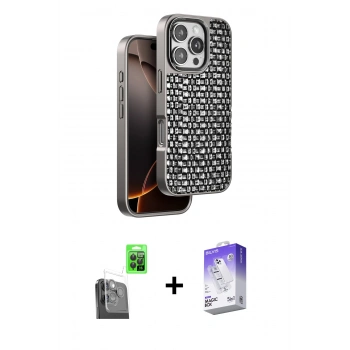 MARSİLYAN™- iPhone 16 Pro Max Kılıf Siluet Form Serisi - Siyah Bilvis 5in1 3D Magic Cam Ekran Koruyucu + Raze Metal Kamera Lens - SH