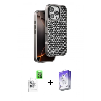 MARSİLYAN™- iPhone 16 Pro Max Kılıf Siluet Form Serisi - Siyah Bilvis 5in1 3D Magic Cam Ekran Koruyucu + Raze Metal Kamera Lens - BZ