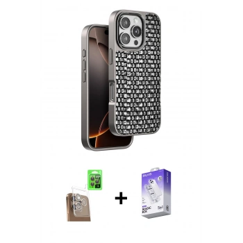 MARSİLYAN™- iPhone 16 Pro Max Kılıf Siluet Form Serisi - Siyah Bilvis 5in1 3D Magic Cam Ekran Koruyucu + Raze Metal Kamera Lens - CLTM