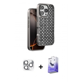 MARSİLYAN™- iPhone 16 Pro Max Kılıf Siluet Form Serisi - Siyah Bilvis 5in1 5D Magic Hayalet Cam Ekran Koruyucu + Pers Alüminyum Kamera Lens - GS