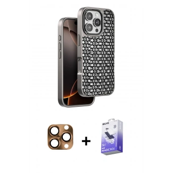 MARSİLYAN™- iPhone 16 Pro Max Kılıf Siluet Form Serisi - Siyah Bilvis 5in1 5D Magic Hayalet Cam Ekran Koruyucu + Pers Alüminyum Kamera Lens - CLTM