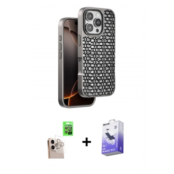 MARSİLYAN™- iPhone 16 Pro Max Kılıf Siluet Form Serisi - Siyah Bilvis 5in1 5D Magic Hayalet Cam Ekran Koruyucu + Raze Metal Kamera Lens - NLGY