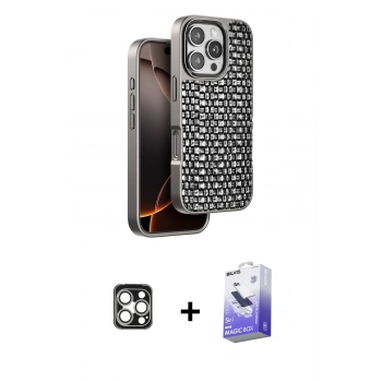 MARSİLYAN™- iPhone 16 Pro Max Kılıf Siluet Form Serisi - Siyah Bilvis 5in1 5D Magic Hayalet Cam Ekran Koruyucu + PVD Metal Kamera Lens - GS