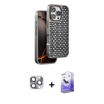 MARSİLYAN™- iPhone 16 Pro Max Kılıf Siluet Form Serisi - Siyah Bilvis 5in1 5D Magic Hayalet Cam Ekran Koruyucu + Pers Alüminyum Kamera Lens - GI