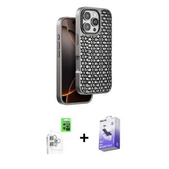 MARSİLYAN™- iPhone 16 Pro Max Kılıf Siluet Form Serisi - Siyah Bilvis 5in1 5D Magic Hayalet Cam Ekran Koruyucu + Raze Metal Kamera Lens - BZ