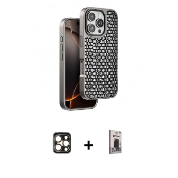 MARSİLYAN™- iPhone 16 Pro Max Kılıf Siluet Form Serisi - Siyah Bilvis Hayalet Cam Ekran Koruyucu + PVD Metal Kamera Lens - GD