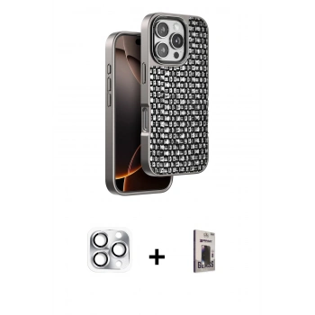 MARSİLYAN™- iPhone 16 Pro Max Kılıf Siluet Form Serisi - Siyah Bilvis Hayalet Cam Ekran Koruyucu + Pers Alüminyum Kamera Lens - GS