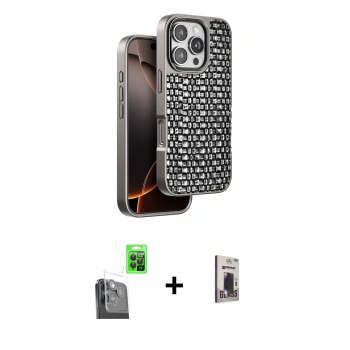 MARSİLYAN™- iPhone 16 Pro Max Kılıf Siluet Form Serisi - Siyah Bilvis Hayalet Cam Ekran Koruyucu + Raze Metal Kamera Lens - SH