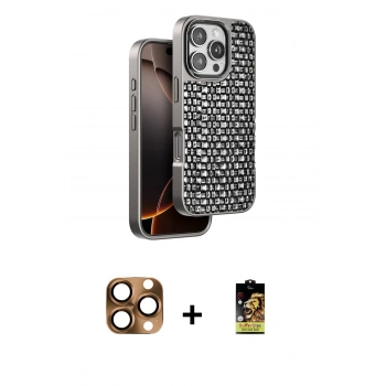 MARSİLYAN™- iPhone 16 Pro Max Kılıf Siluet Form Serisi - Siyah Buffer Cam Ekran Koruyucu + Pers Alüminyum Kamera Lens - CLTM