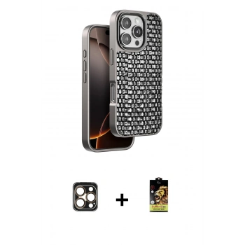 MARSİLYAN™- iPhone 16 Pro Max Kılıf Siluet Form Serisi - Siyah Buffer Cam Ekran Koruyucu + PVD Metal Kamera Lens - GD