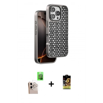MARSİLYAN™- iPhone 16 Pro Max Kılıf Siluet Form Serisi - Siyah Buffer Cam Ekran Koruyucu + Raze Metal Kamera Lens - NLGY