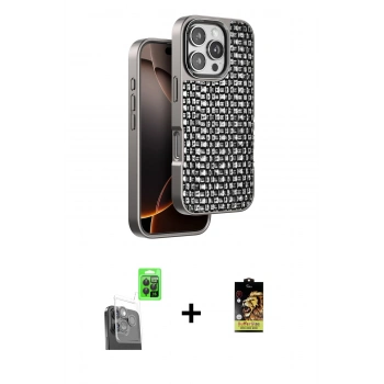 MARSİLYAN™- iPhone 16 Pro Max Kılıf Siluet Form Serisi - Siyah Buffer Cam Ekran Koruyucu + Raze Metal Kamera Lens - SH