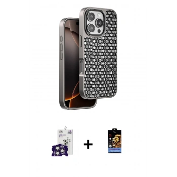 MARSİLYAN™- iPhone 16 Pro Max Kılıf Siluet Form Serisi - Siyah Buffer Hayalet Cam Ekran Koruyucu + Bilvis Titan Kamera Lens - TMGI