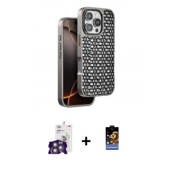 MARSİLYAN™- iPhone 16 Pro Max Kılıf Siluet Form Serisi - Siyah Buffer Hayalet Cam Ekran Koruyucu + Bilvis Titan Kamera Lens - GS