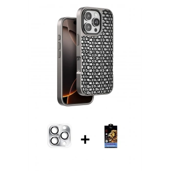 MARSİLYAN™- iPhone 16 Pro Max Kılıf Siluet Form Serisi - Siyah Buffer Hayalet Cam Ekran Koruyucu + Pers Alüminyum Kamera Lens - GS