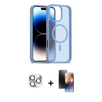 MARSİLYAN™- iPhone 16 Pro Max Kılıf Siluet Minimal Prime - Siyah 3D Antistatik Mat Seramik Nano Ekran Koruyucu + Pers Alüminyum Kamera Lens - GS