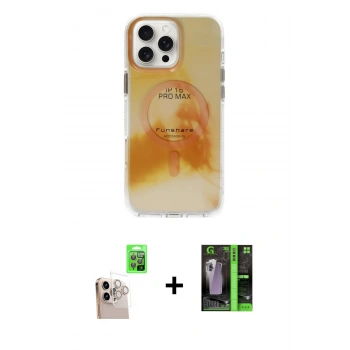 MARSİLYAN™- iPhone 16 Pro Max Kılıf Ufuk Doku Prime - Şeffaf 360 Full Body Arka Koruyucu + Raze Metal Kamera Lens - NLGY