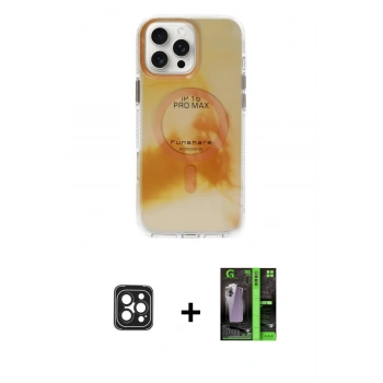 MARSİLYAN™- iPhone 16 Pro Max Kılıf Ufuk Doku Prime - Şeffaf 360 Full Body Arka Koruyucu + PVD Metal Kamera Lens - SH