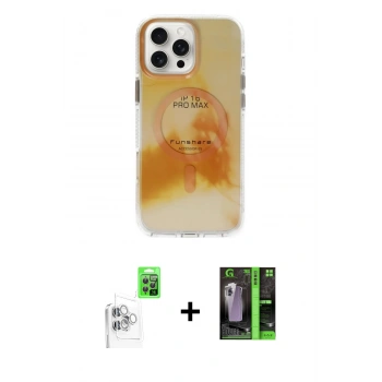 MARSİLYAN™- iPhone 16 Pro Max Kılıf Ufuk Doku Prime - Şeffaf 360 Full Body Arka Koruyucu + Raze Metal Kamera Lens - BZ