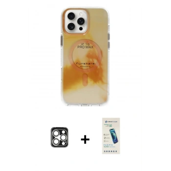 MARSİLYAN™- iPhone 16 Pro Max Kılıf Ufuk Doku Prime - Şeffaf Pasifik Cam Ekran Koruyucu + PVD Metal Kamera Lens - GS