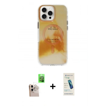 MARSİLYAN™- iPhone 16 Pro Max Kılıf Ufuk Doku Prime - Şeffaf Pasifik Cam Ekran Koruyucu + Raze Metal Kamera Lens - NLGY