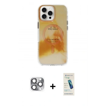 MARSİLYAN™- iPhone 16 Pro Max Kılıf Ufuk Doku Prime - Şeffaf Pasifik Cam Ekran Koruyucu + Pers Alüminyum Kamera Lens - GI