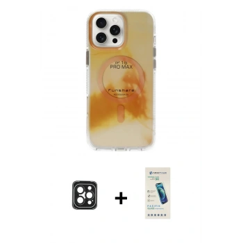 MARSİLYAN™- iPhone 16 Pro Max Kılıf Ufuk Doku Prime - Şeffaf Pasifik Cam Ekran Koruyucu + PVD Metal Kamera Lens - SH