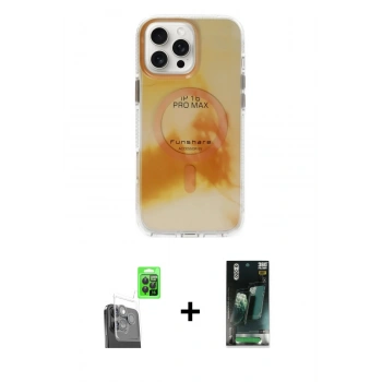 MARSİLYAN™- iPhone 16 Pro Max Kılıf Ufuk Doku Prime - Siyah 360 Mat Full Body Arka Koruyucu + Raze Metal Kamera Lens - SH