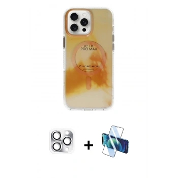 MARSİLYAN™- iPhone 16 Pro Max Kılıf Ufuk Doku Prime - Siyah 3D Antistatik Cam Ekran Koruyucu + Pers Alüminyum Kamera Lens - GS