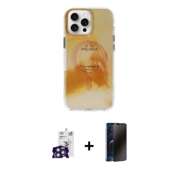 MARSİLYAN™- iPhone 16 Pro Max Kılıf Ufuk Doku Prime - Siyah 3D Antistatik Hayalet Cam Ekran Koruyucu + Bilvis Titan Kamera Lens - TMGI