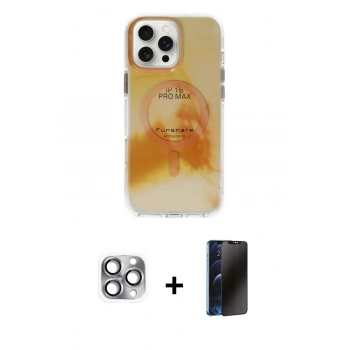 MARSİLYAN™- iPhone 16 Pro Max Kılıf Ufuk Doku Prime - Siyah 3D Antistatik Hayalet Cam Ekran Koruyucu + Pers Alüminyum Kamera Lens - GI