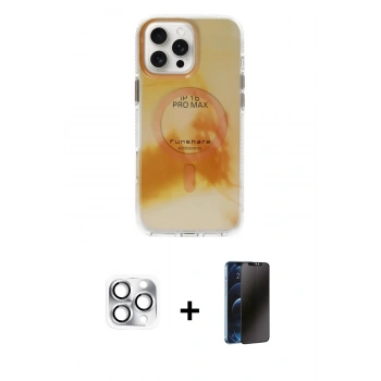 MARSİLYAN™- iPhone 16 Pro Max Kılıf Ufuk Doku Prime - Siyah 3D Antistatik Hayalet Cam Ekran Koruyucu + Pers Alüminyum Kamera Lens - GS