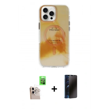 MARSİLYAN™- iPhone 16 Pro Max Kılıf Ufuk Doku Prime - Siyah 3D Antistatik Hayalet Cam Ekran Koruyucu + Raze Metal Kamera Lens - NLGY